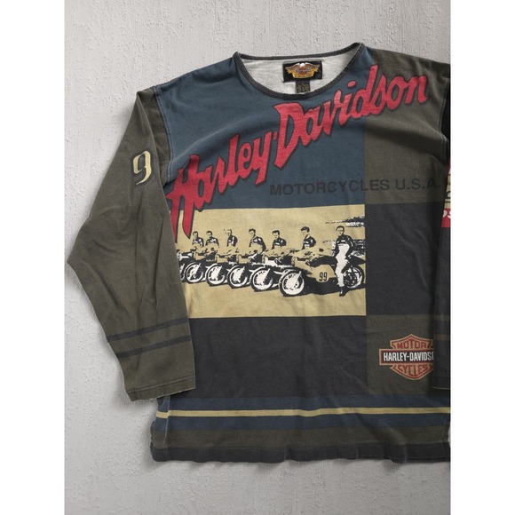 Vintage 2000s Y2K Harley-Davidson Motorcycles AOP Long Sleeve T-shirt L Biker - Picture 2 of 11